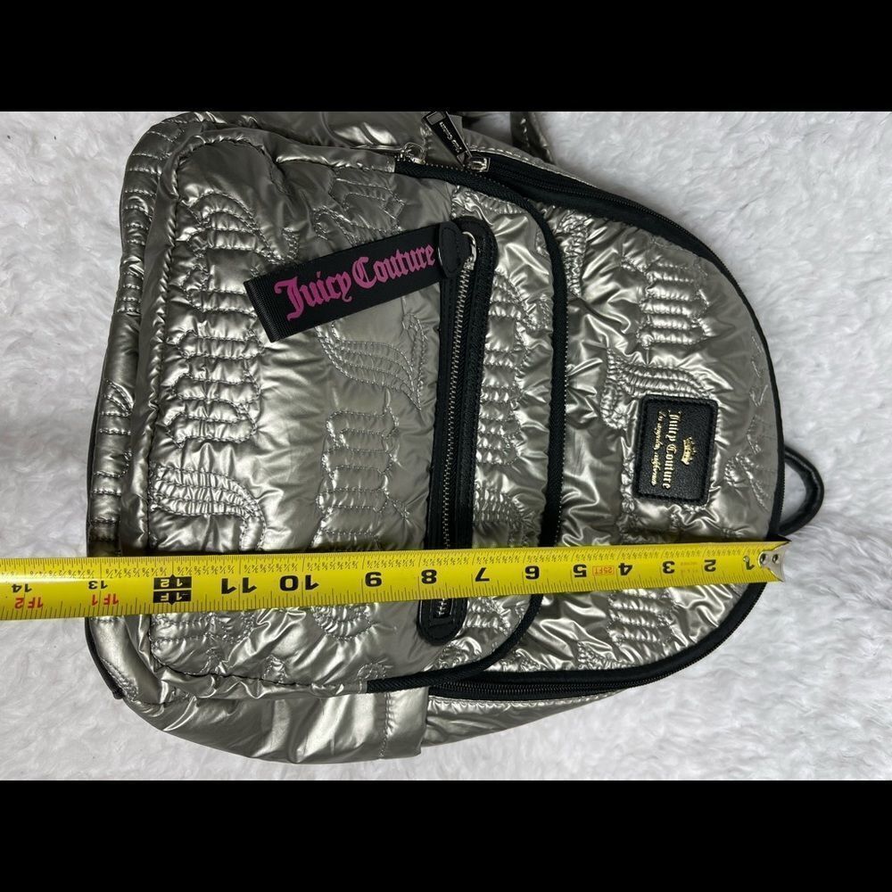 Juicy Couture Metallic quilted silver Backpack with black trim. - Picture 8 of 16